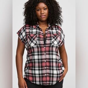 TORRID Challis Dolman Button-Up Shirt | Plaid | Size